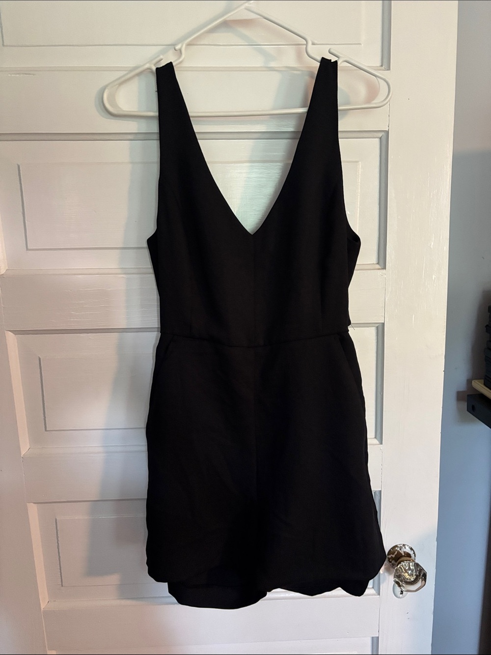 Classic Black V-Neck Women's Black Open Back Romper